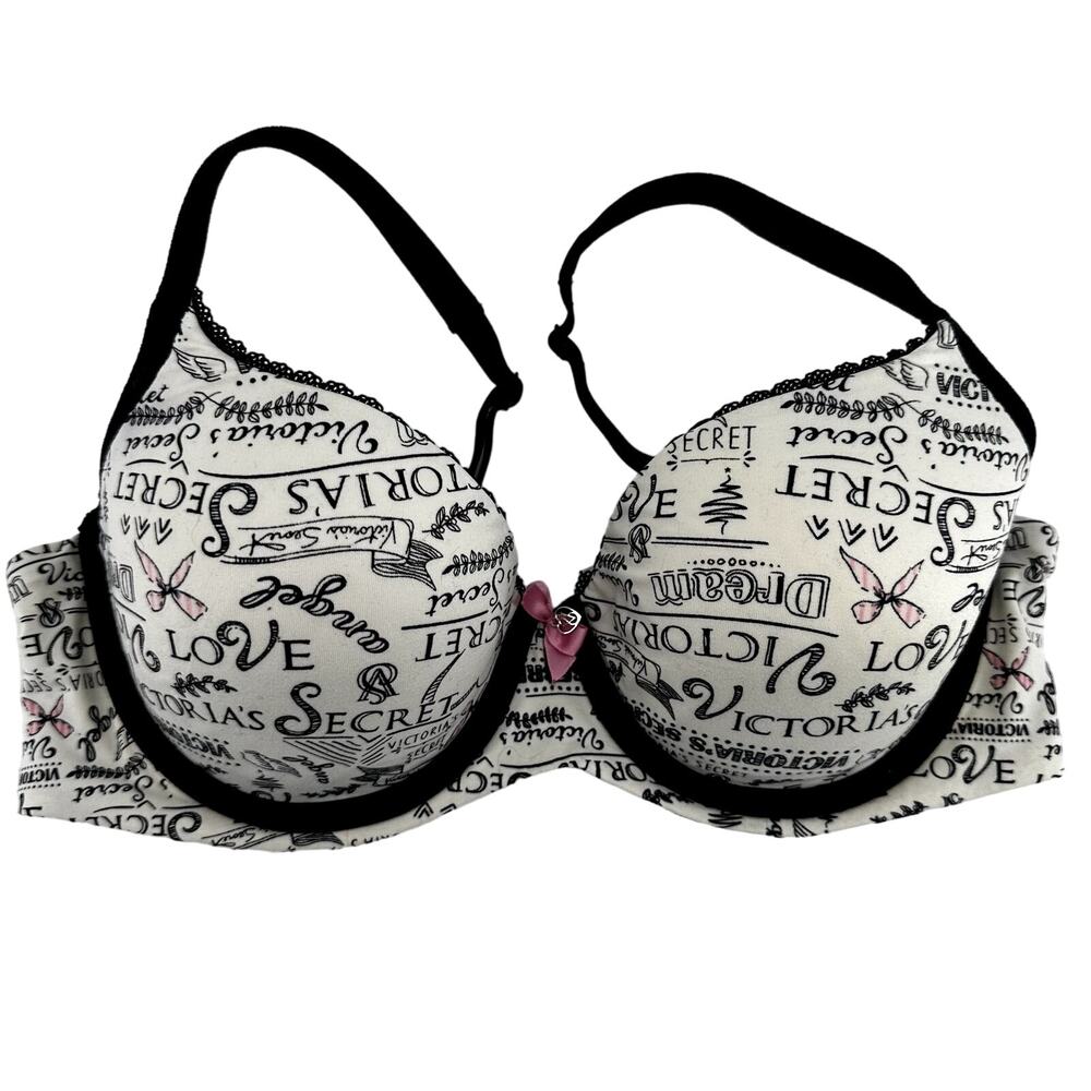 Victoria's Secret Lined Demi Bra Graphic Print Underwired Padded White Black 34D